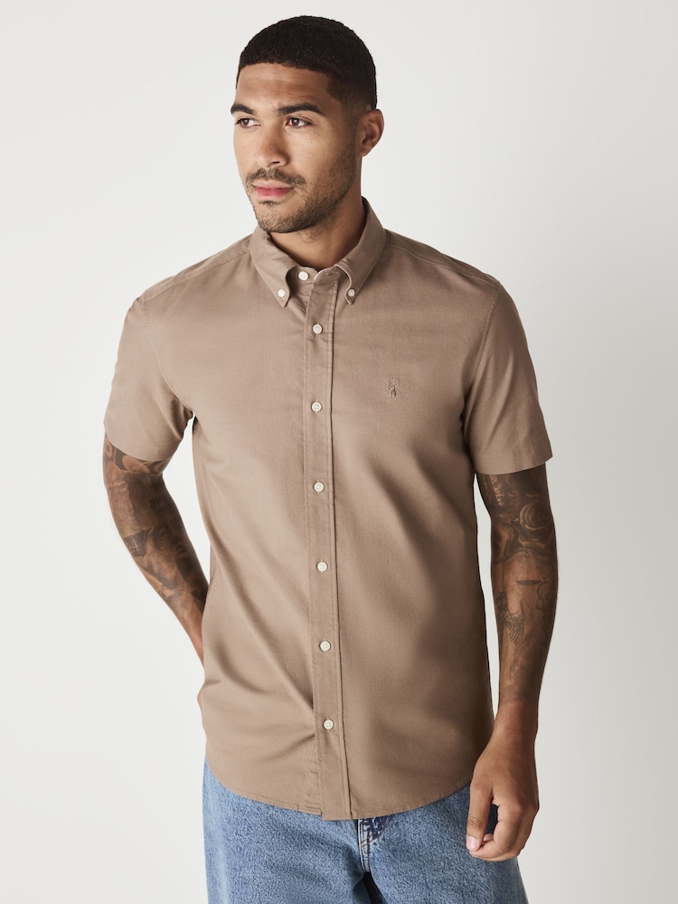 Stone Slim Fit Short Sleeve Oxford Shirt - Image 1 of 9