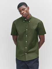 Dark Green Slim Fit Short Sleeve Oxford Shirt - Image 1 of 8