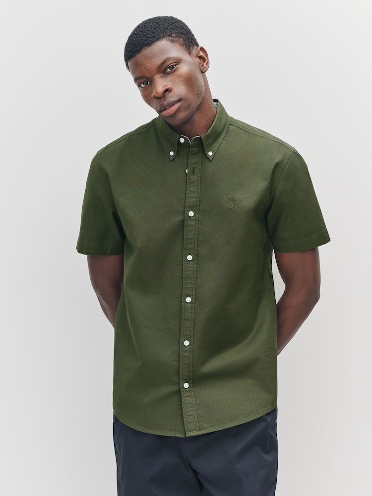 Dark Green Slim Fit Short Sleeve Oxford Shirt - Image 1 of 8