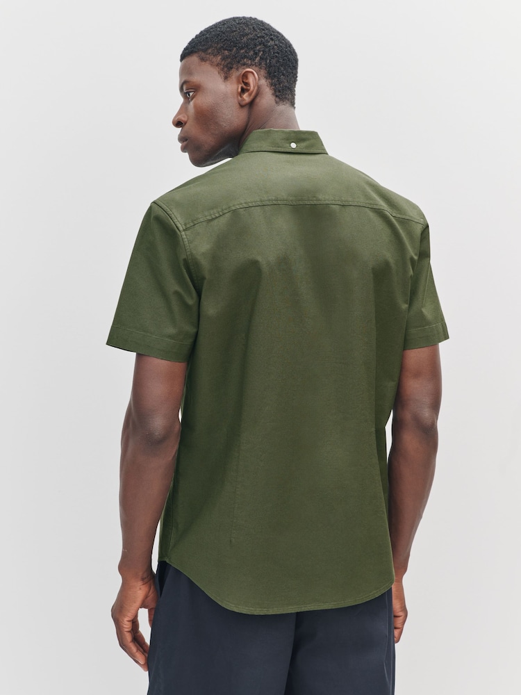 Dark Green Slim Fit Short Sleeve Oxford Shirt - Image 2 of 8