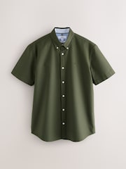 Dark Green Slim Fit Short Sleeve Oxford Shirt - Image 6 of 8