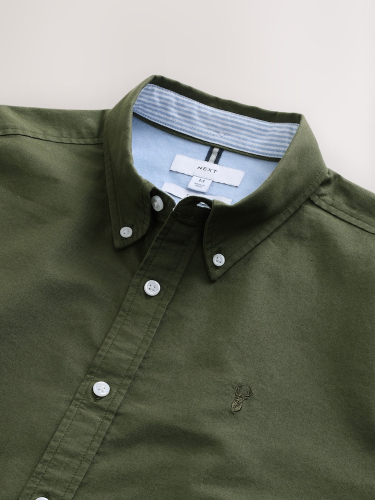 Dark Green Slim Fit Short Sleeve Oxford Shirt - Image 8 of 8