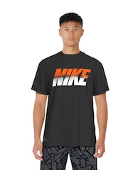 Nike Black DriFIT Short Sleeve UPF 40 Graphic Print Rash Vest - Image 1 of 4