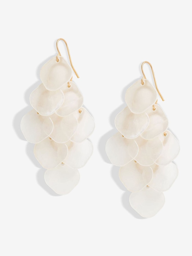 Mood Gold Tone White Layered Shell Chandelier Drop Earrings - Image 1 of 5