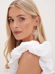 Mood Gold Tone White Layered Shell Chandelier Drop Earrings - Image 2 of 5