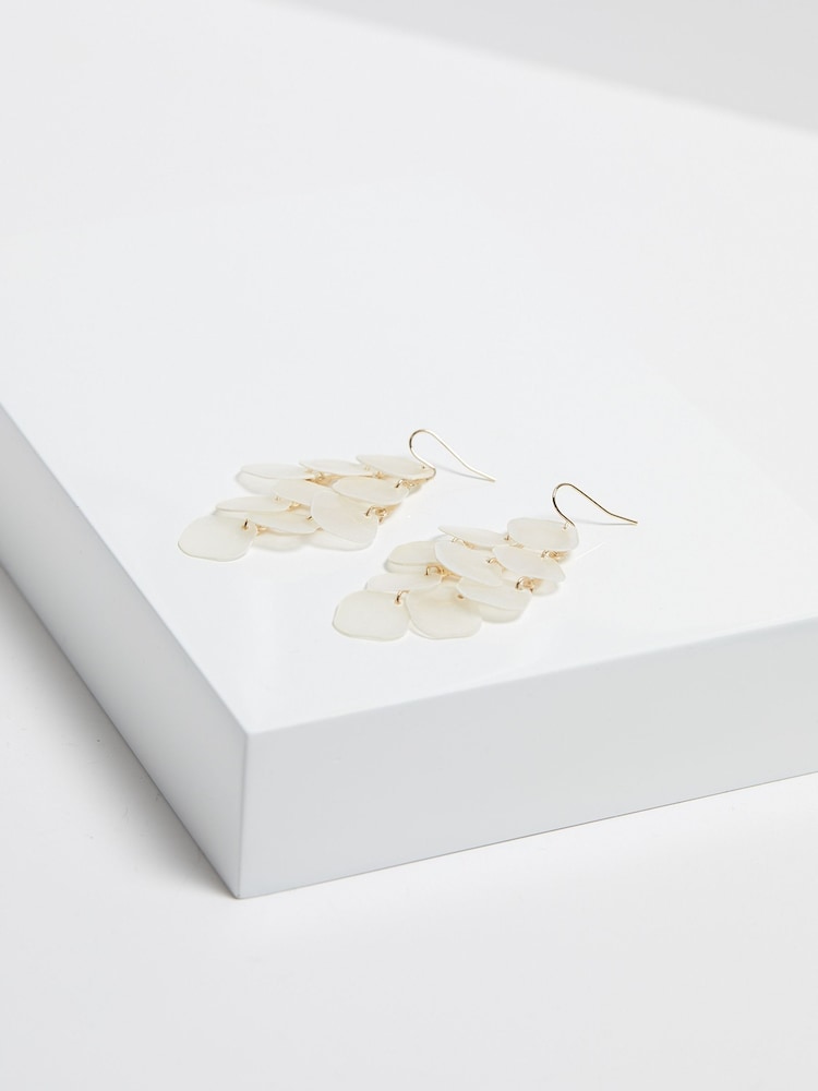 Mood Gold Tone White Layered Shell Chandelier Drop Earrings - Image 5 of 5