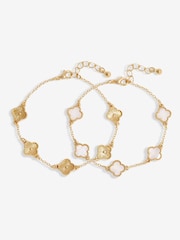 Mood Gold Tone Mother Of Pearl Clover Station Bracelets 2 Pack - Image 1 of 3