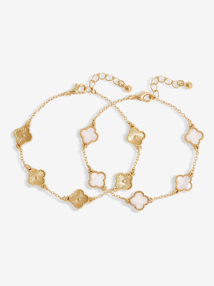 Mood Gold Tone Mother Of Pearl Clover Station Bracelets 2 Pack - Image 1 of 3