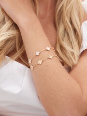 Mood Gold Tone Mother Of Pearl Clover Station Bracelets 2 Pack - Image 2 of 3