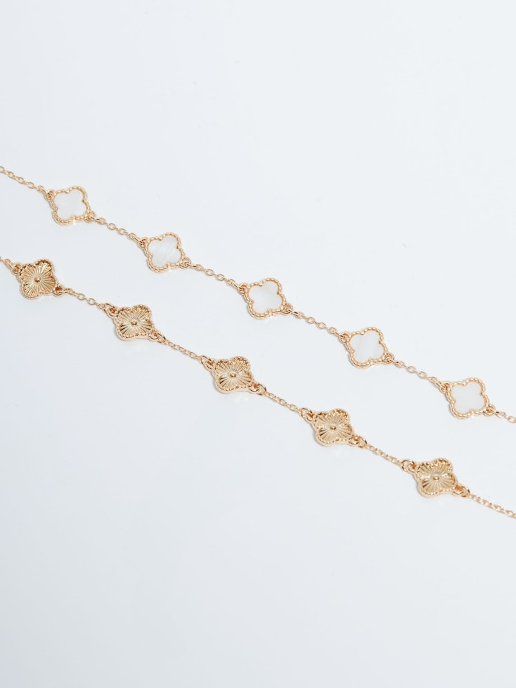 Mood Gold Tone Mother Of Pearl Clover Station Bracelets 2 Pack - Image 3 of 3