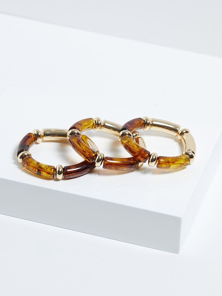 Mood Gold Tone Tort Resin And Polished Station Stretch Bracelets 3 Pack - Image 2 of 4 Mood Gold Tone Tort Resin And Polished Station Stretch Bracelets 3 Pack - Image 2 of 4