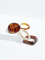 Mood Gold Tone Tort Resin And Polished Station Stretch Bracelets 3 Pack - Image 3 of 4