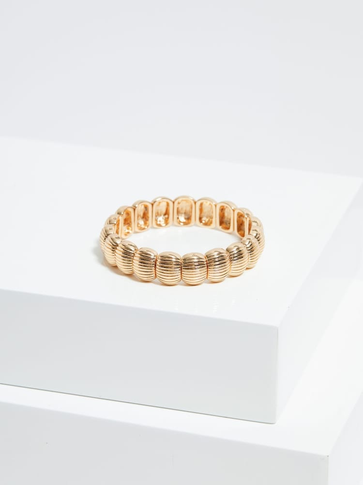 Mood Gold Tone Polished Ridged Stretch Bracelet - Image 2 of 3