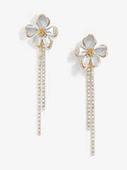 Mood Metallic Two Tone Flower Cupchain Drop Earrings - Image 1 of 4