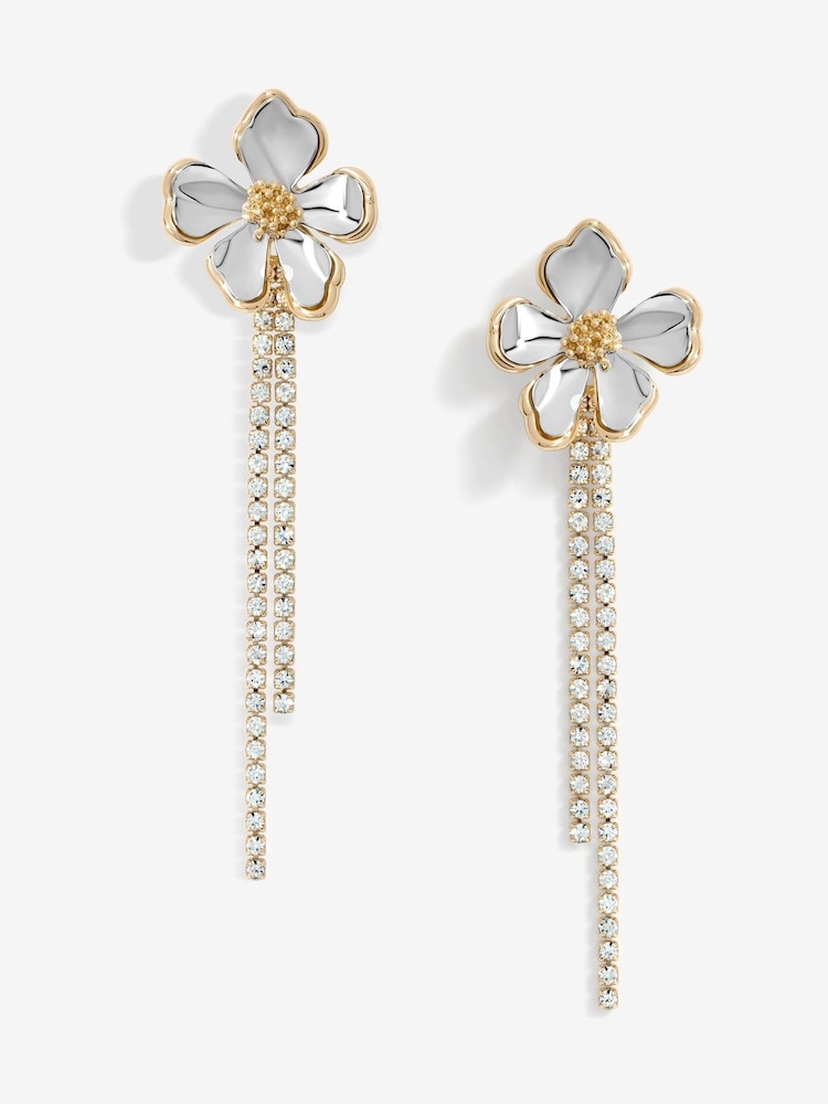 Mood Metallic Two Tone Flower Cupchain Drop Earrings - Image 1 of 4