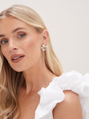 Mood Metallic Two Tone Flower Cupchain Drop Earrings - Image 4 of 4