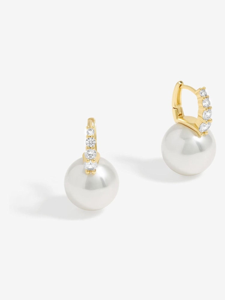 Mood Gold Tone Pearl And Crystal Hoop Earrings - Image 1 of 3