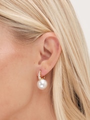 Mood Gold Tone Pearl And Crystal Hoop Earrings - Image 2 of 3
