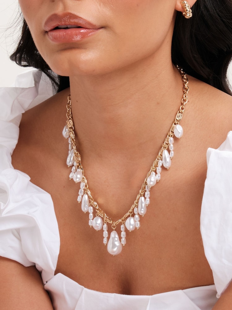 Mood Gold Tone Pearl Baroque Shaker Necklace - Image 2 of 3