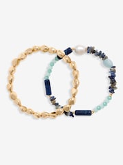 Mood Gold Tone Bead And Molten Disc Layered Bracelets Pack Of 2 - Image 1 of 3