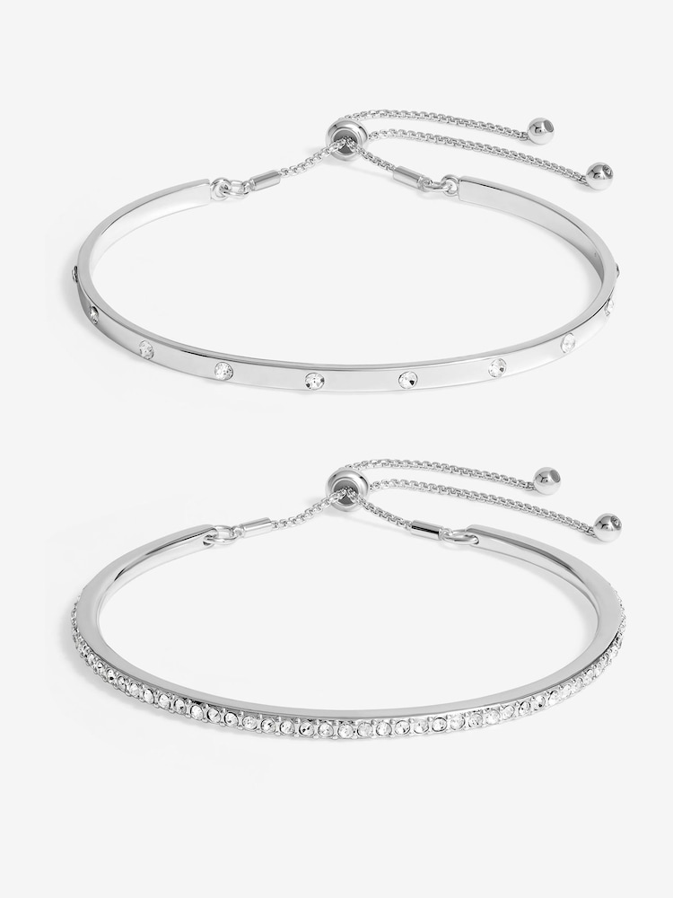 Mood Silver Tone Crystal Bar Toggle Bracelets Pack of 2 - Image 1 of 3