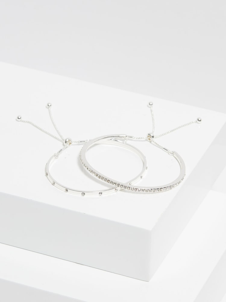 Mood Silver Tone Crystal Bar Toggle Bracelets Pack of 2 - Image 2 of 3