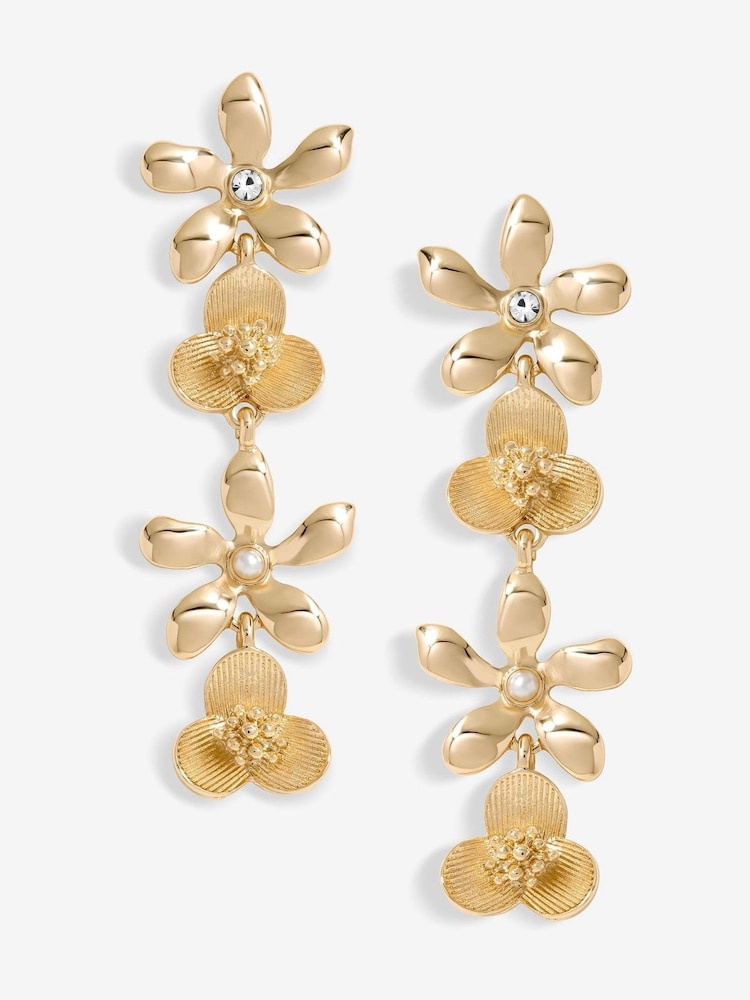 Mood Gold Tone Mixed Flower Linear Drop Earrings - Image 1 of 4