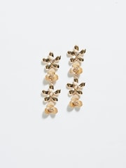 Mood Gold Tone Mixed Flower Linear Drop Earrings - Image 2 of 4