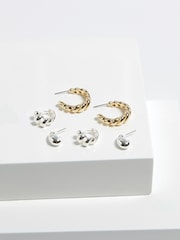 Mood Metallic Two Tone Polished Twist Hoop Earrings Pack Of 3 - Image 2 of 4