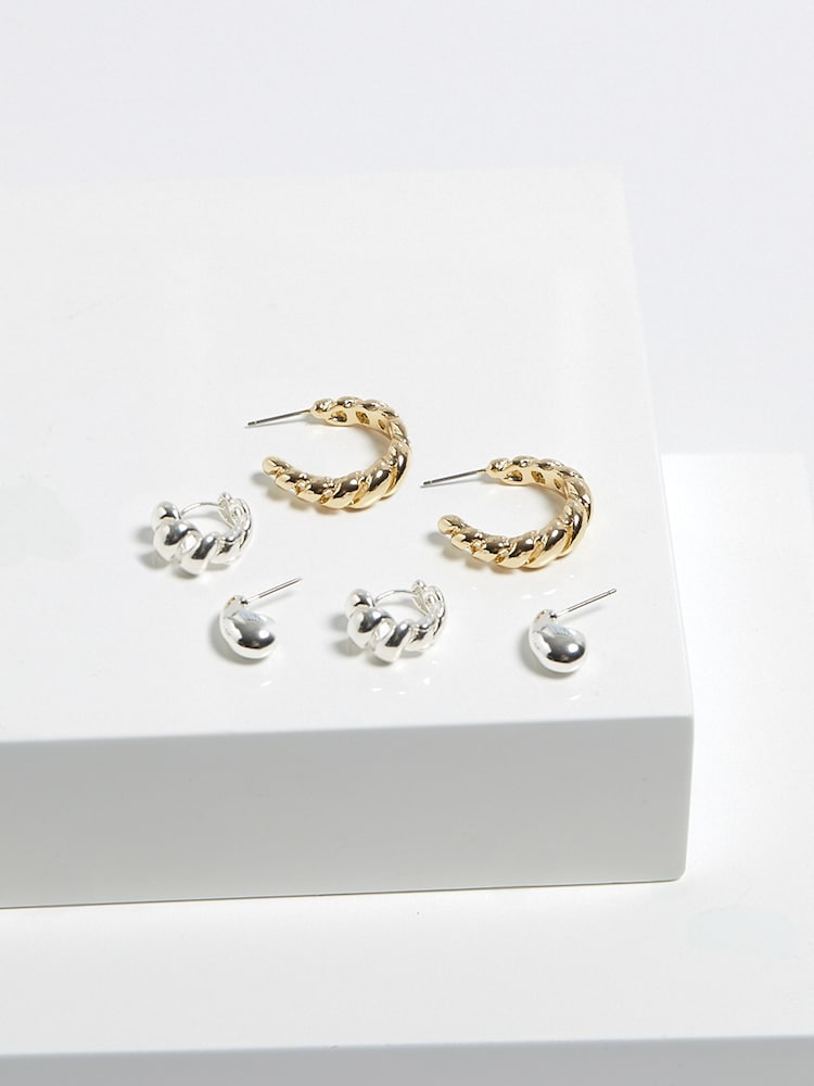 Mood Metallic Two Tone Polished Twist Hoop Earrings Pack Of 3 - Image 2 of 4