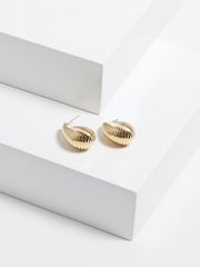 Mood Gold Tone Ridged Dome Hoop Earrings - Image 2 of 4