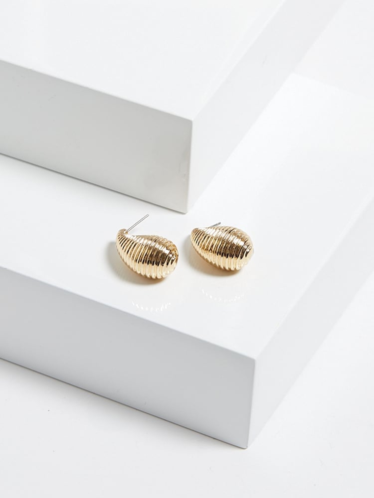 Mood Gold Tone Ridged Dome Hoop Earrings - Image 2 of 4
