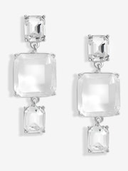 Mood Silver Tone Crystal Facet Three Drop Earrings - Image 1 of 3