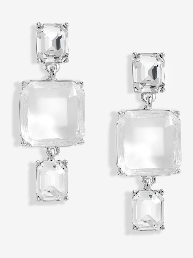 Mood Silver Tone Crystal Facet Three Drop Earrings - Image 1 of 3