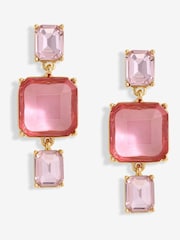Mood Gold Tone Pink Facet Three Drop Earrings - Image 1 of 3