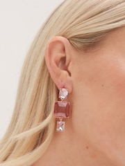 Mood Gold Tone Pink Facet Three Drop Earrings - Image 2 of 3