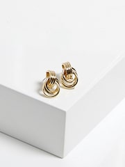 Mood Gold Tone Ridged Mini Doorknocker Earrings - Image 2 of 3