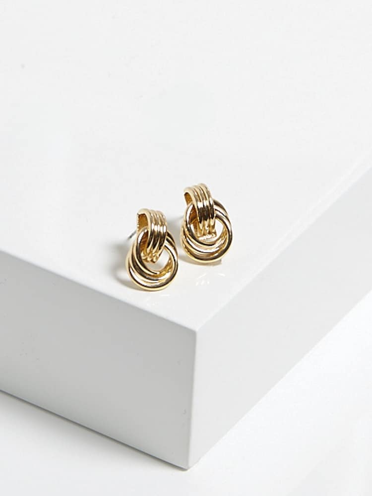 Mood Gold Tone Ridged Mini Doorknocker Earrings - Image 2 of 3
