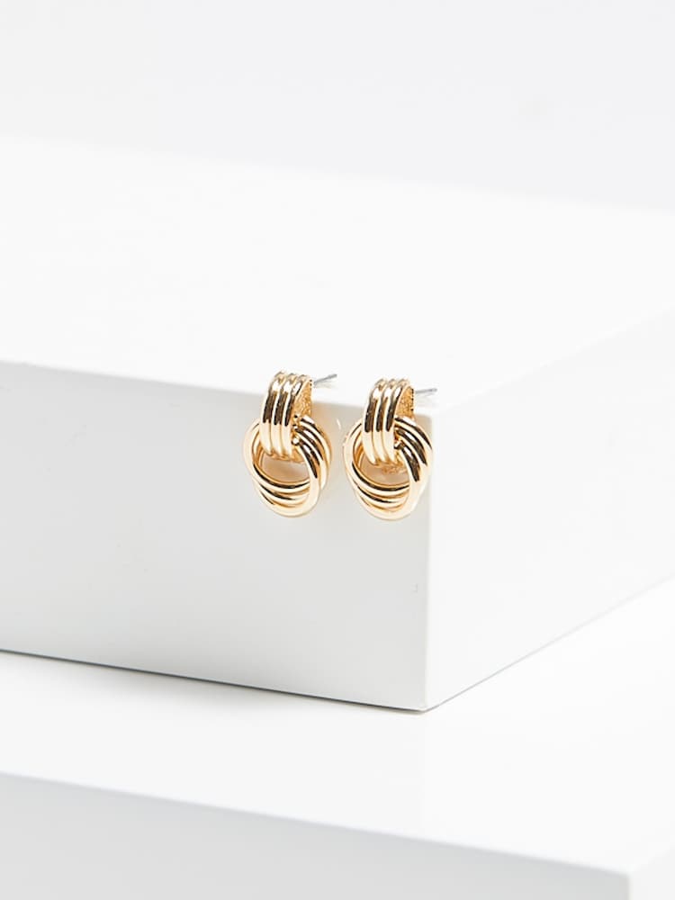 Mood Gold Tone Ridged Mini Doorknocker Earrings - Image 3 of 3