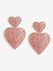Mood Gold Tone Pink Double Heart Drop Earrings - Image 1 of 3