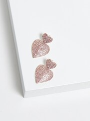 Mood Gold Tone Pink Double Heart Drop Earrings - Image 2 of 3