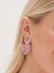 Mood Gold Tone Pink Double Heart Drop Earrings - Image 3 of 3