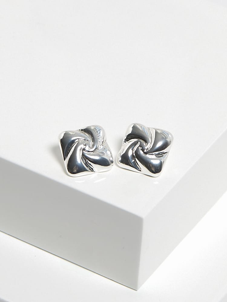 Mood Silver Tone Polished Twist Statement Stud Earrings - Image 2 of 3