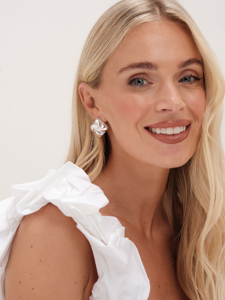 Mood Silver Tone Polished Twist Statement Stud Earrings - Image 3 of 3