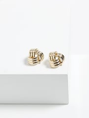 Mood Gold Tone Ridged Triple Knot Stud Earrings - Image 2 of 4