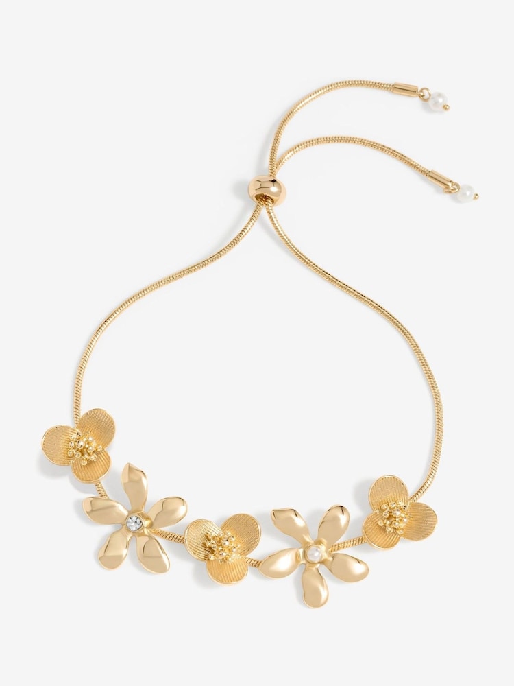 Mood Gold Tone Mixed Flower Toggle Bracelet - Image 1 of 2 Mood Gold Tone Mixed Flower Toggle Bracelet - Image 1 of 2