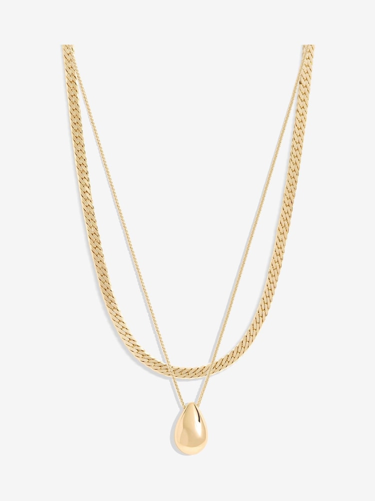 Mood Gold Tone Polished Dome Layered Chain Pendant Necklace Pack of 2 - Image 1 of 4
