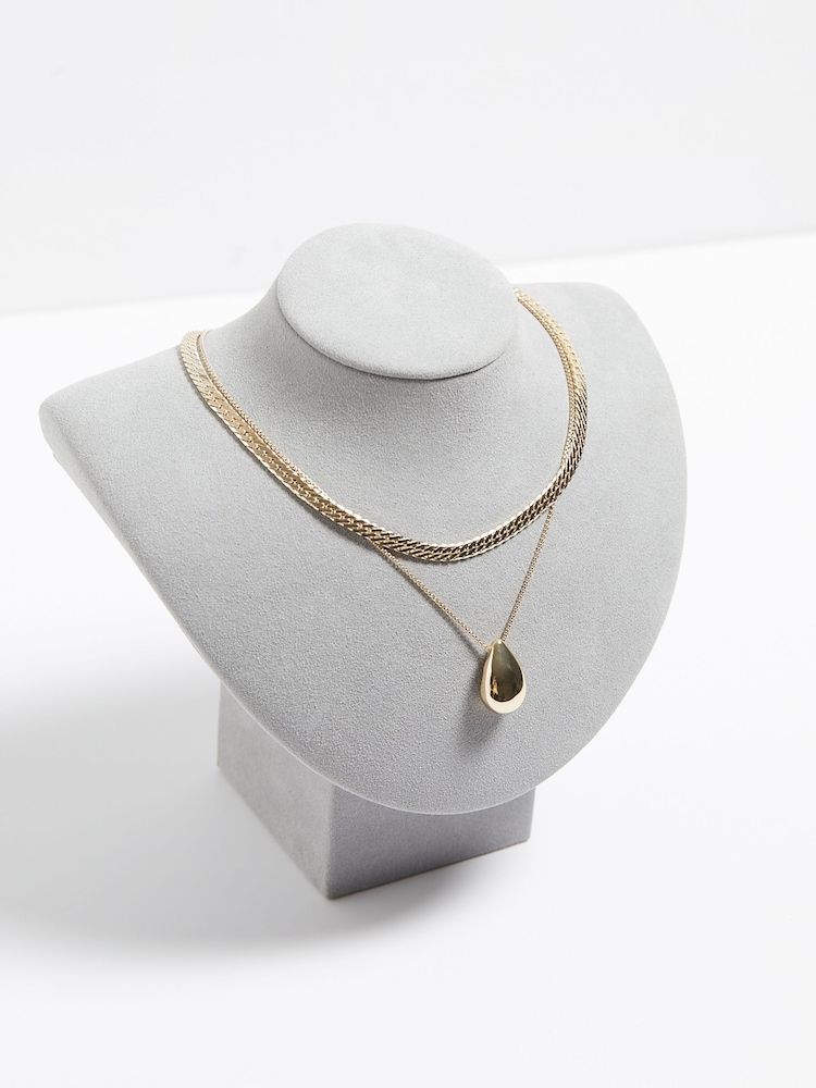 Mood Gold Tone Polished Dome Layered Chain Pendant Necklace Pack of 2 - Image 3 of 4