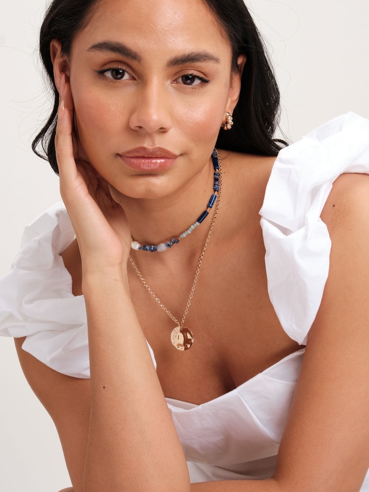 Mood Gold Tone Bead And Molten Disc Layered Necklaces 2 Pack - Image 4 of 4