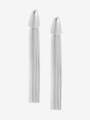 Mood Silver Tone Polished Dome Statement Chain Earrings - Image 1 of 3
